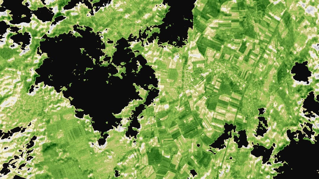 Kompozit kép felhőtérképezési rétegekkel, amely finomítja az NDVI-t a pontos adatértelmezéshez